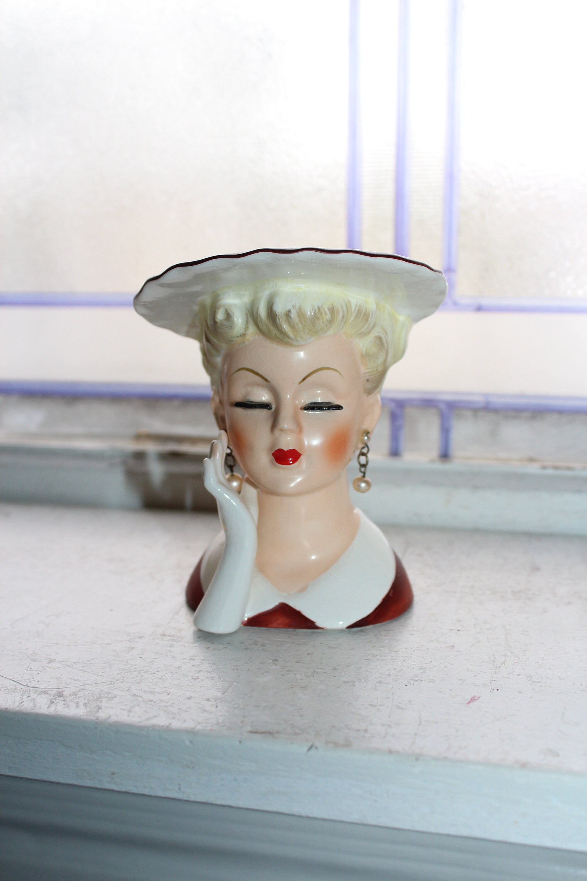 Vintage Napco Lady Head Vase with Earrings A5046 1950s