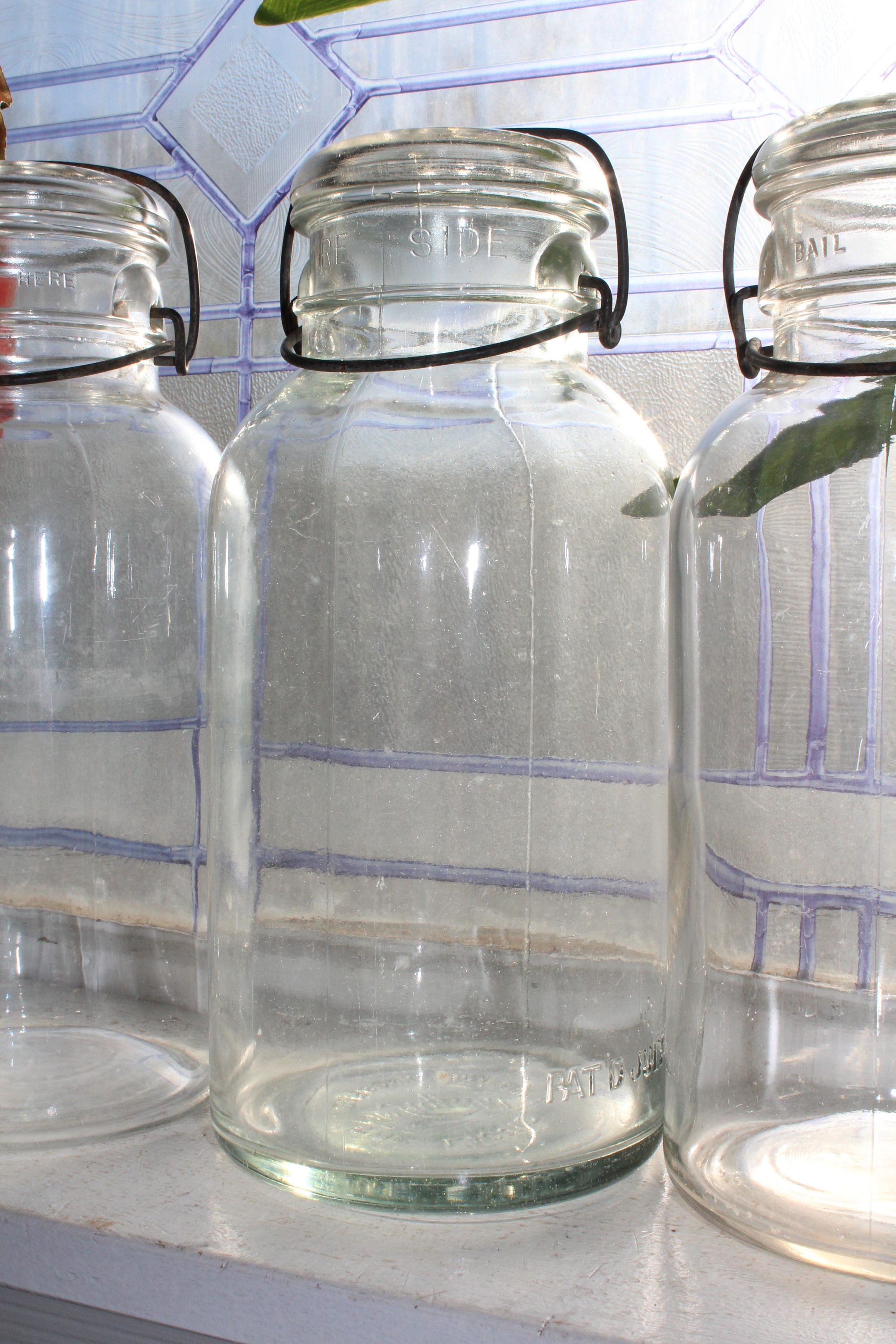 3 Half Gallon Mason Jars with Glass Lids Vintage 1920s Rustic Farmhouse