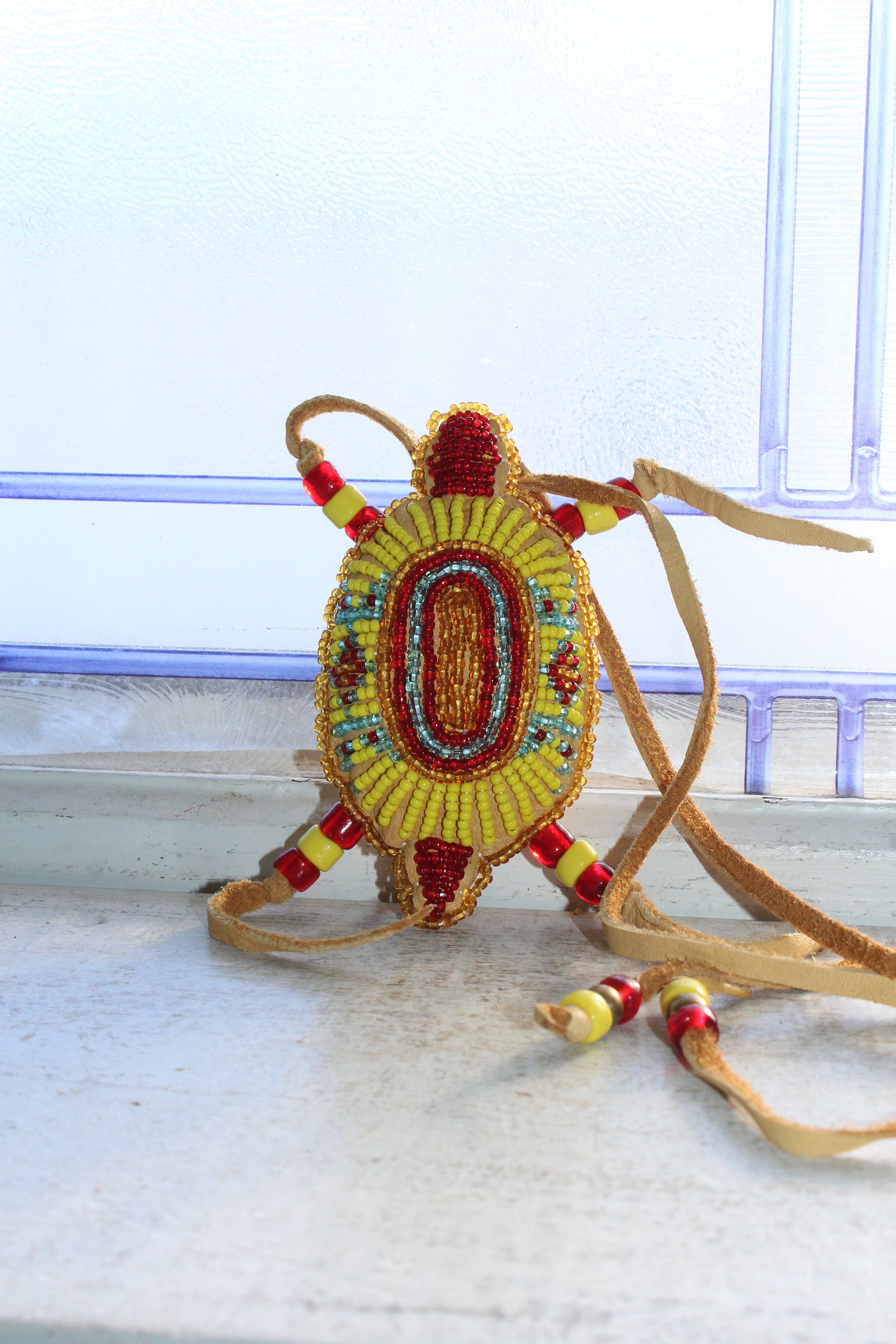 Beaded Native American Lakota Sioux Turtle Amulet by Kevin Fast Horse