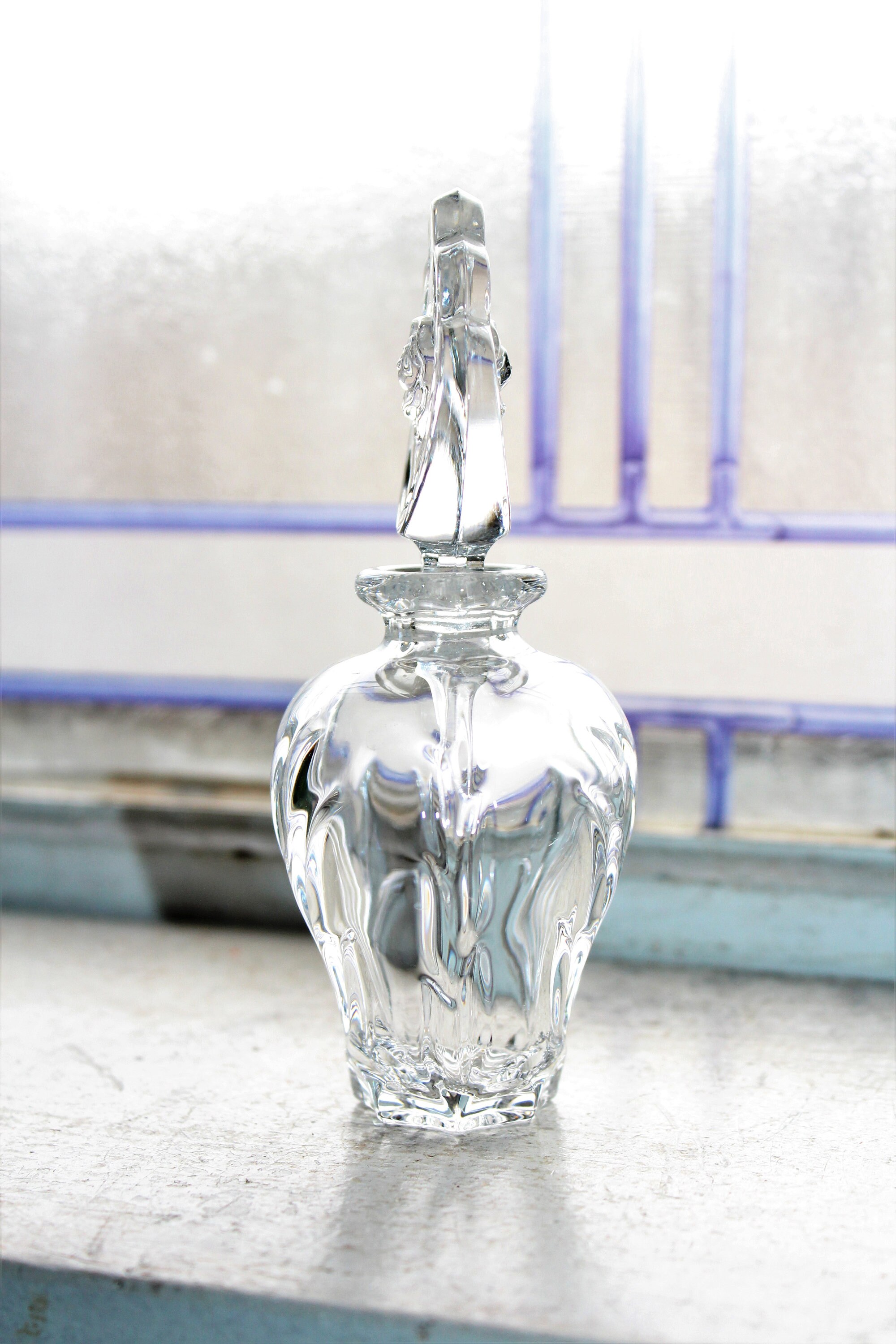 Vintage Crystal Perfume Bottle with Rose Finial