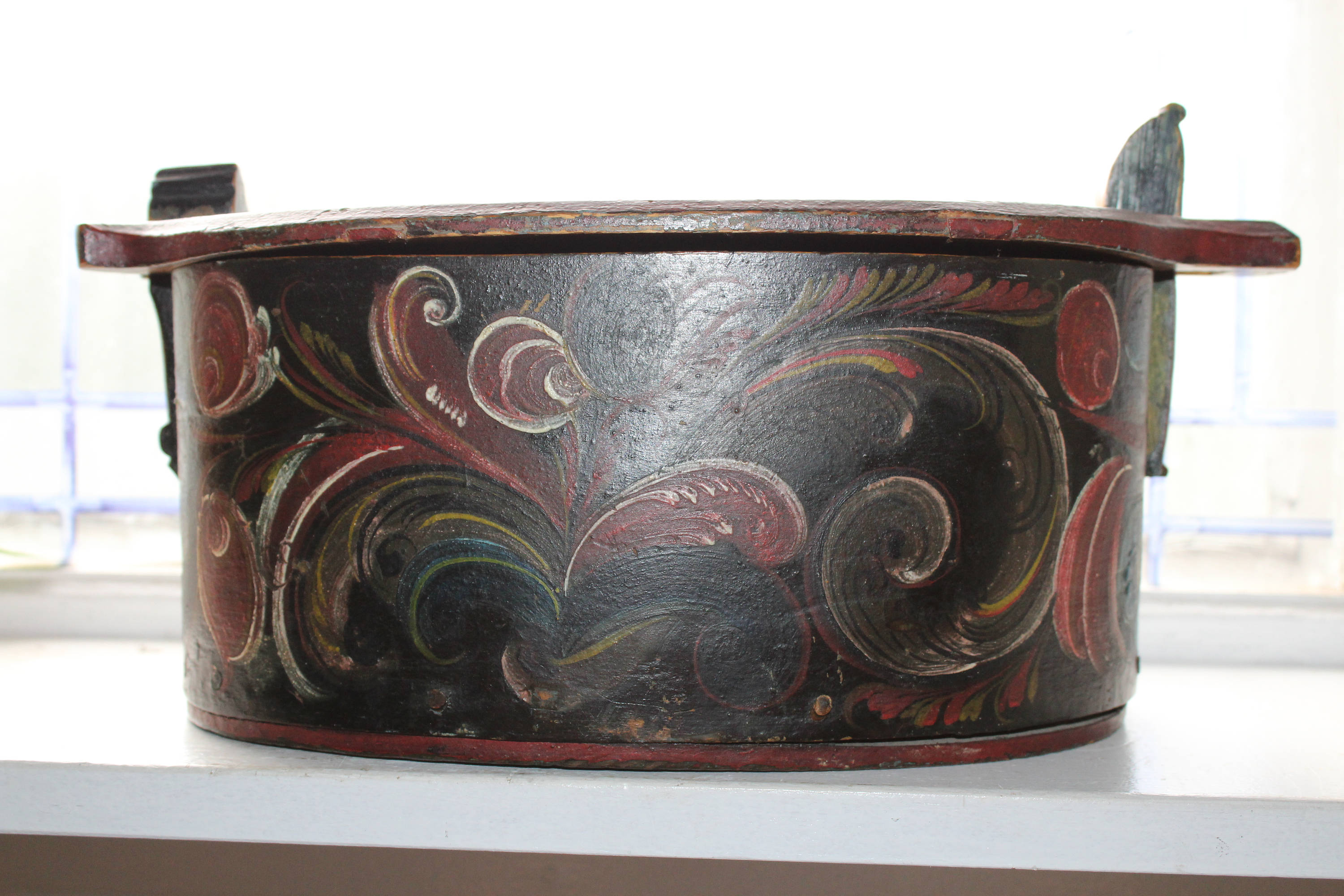 Large Norwegian Tine Box Dated 1867 Rosemaled Bentwood Antique Scandinavian