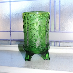 Antique EAPG Floradora Emerald Green Footed Vase Circa 1899