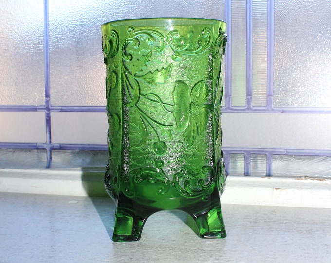 Antique EAPG Floradora Emerald Green Footed Vase Circa 1899