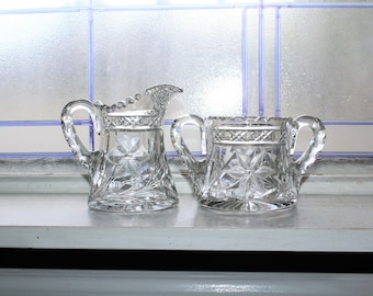 Vintage Cut Crystal Creamer and Sugar Set