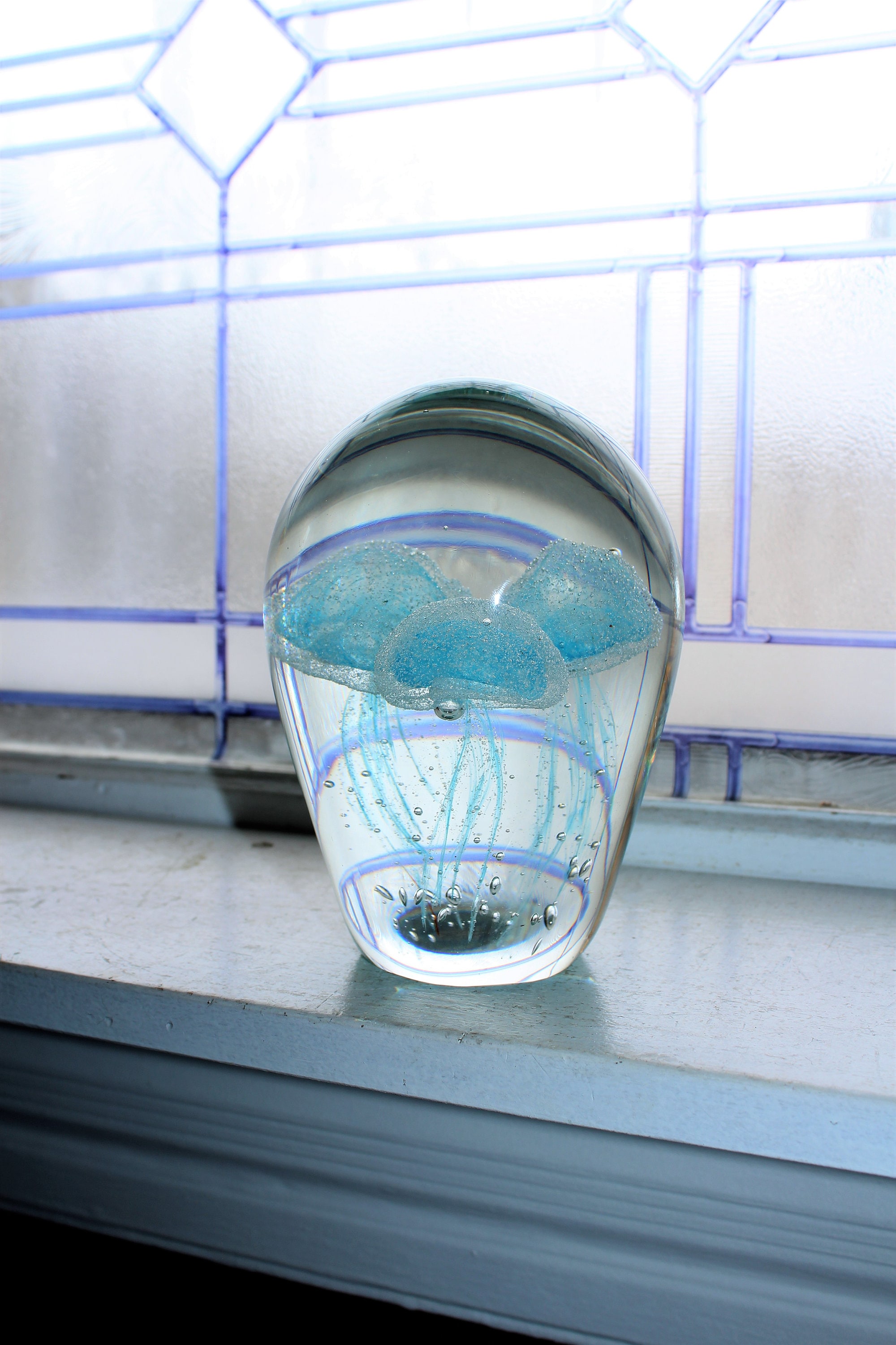 Large Murano Jellyfish Paperweight Vintage Art Glass Glow In The Dark