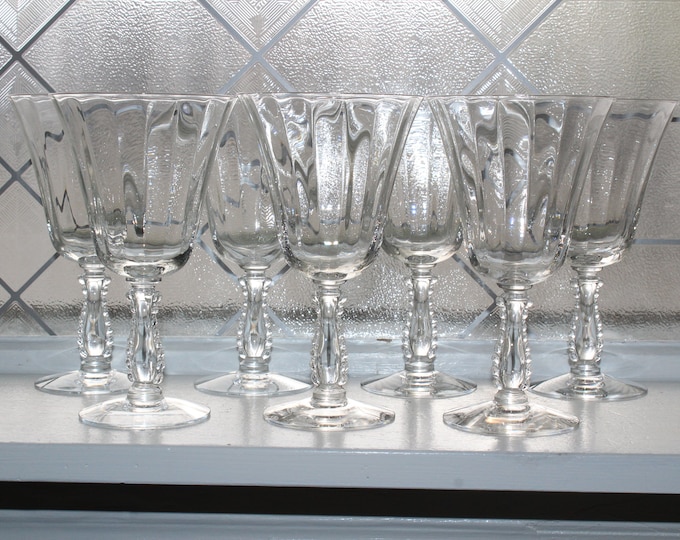 7 Fostoria Silver Flutes Water Goblets Vintage 1950s