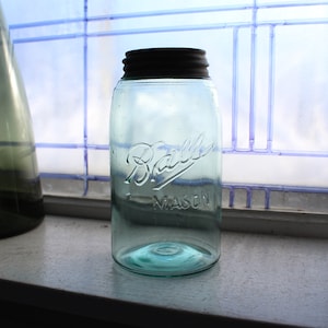 Blau Ball Einmachglas Drei L Logo Antik 1896 bis 1910 Quart