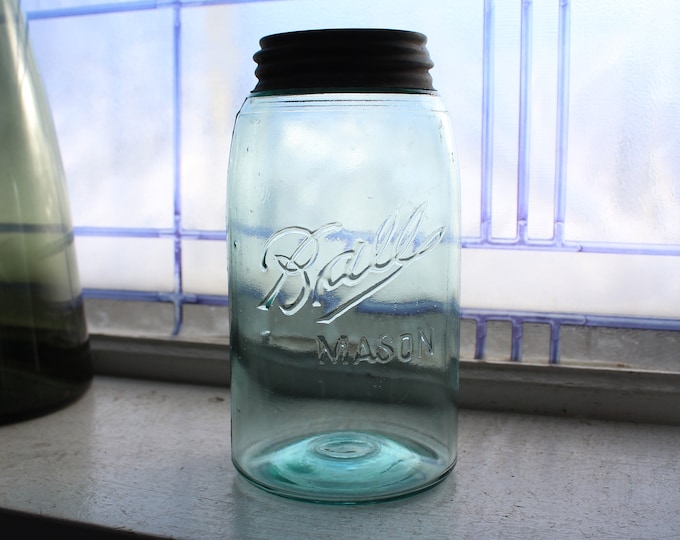 Blue Ball Mason Jar Three L Logo Antique 1896 to 1910 Quart