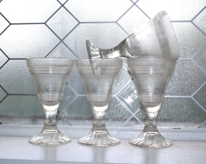 4 Vintage Ice Cream Soda Parfait Glasses 1950s Textured Glass