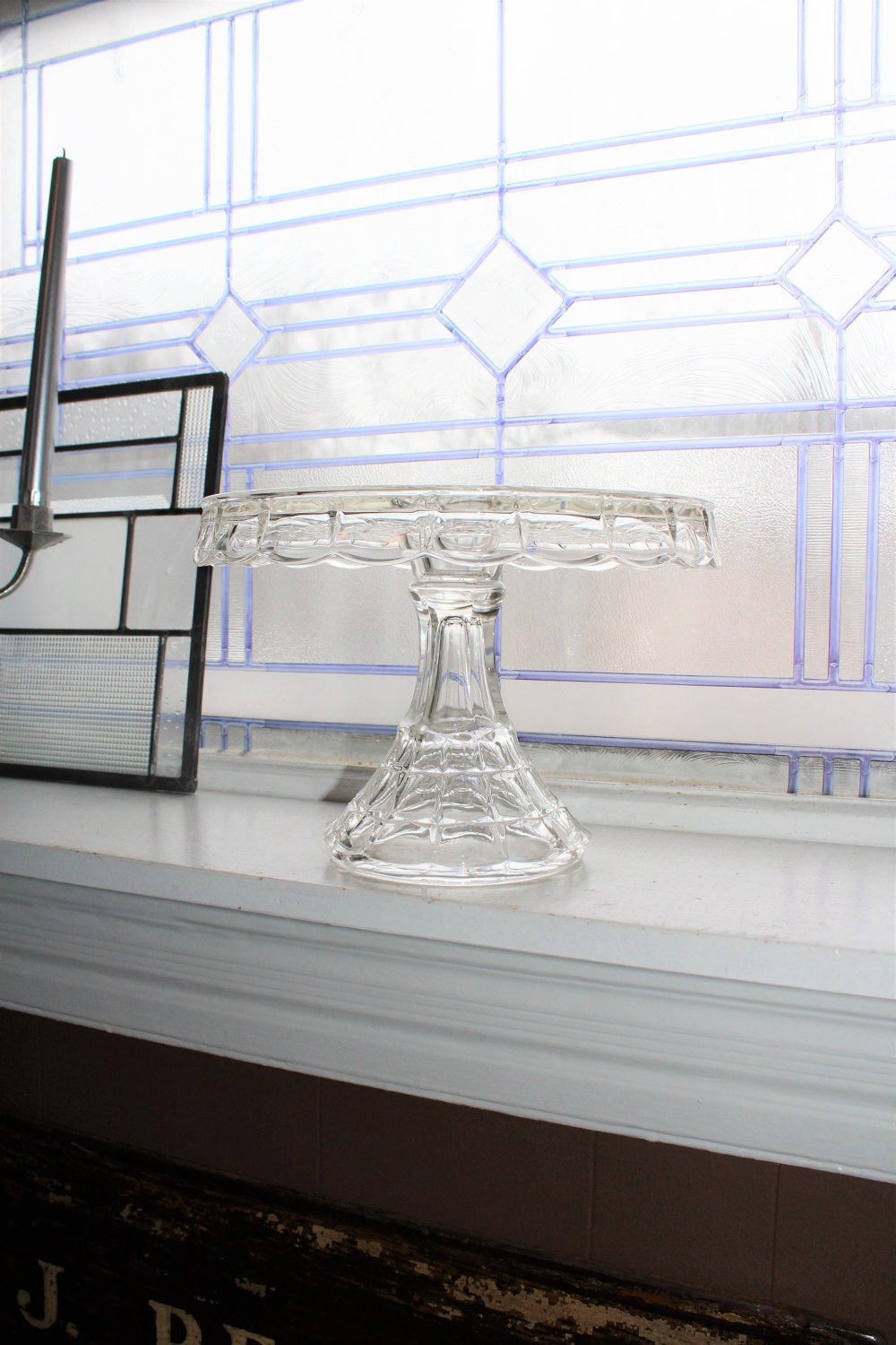 Elegant Glass Cake Stand Vintage Pedestal Plate with Rum Well