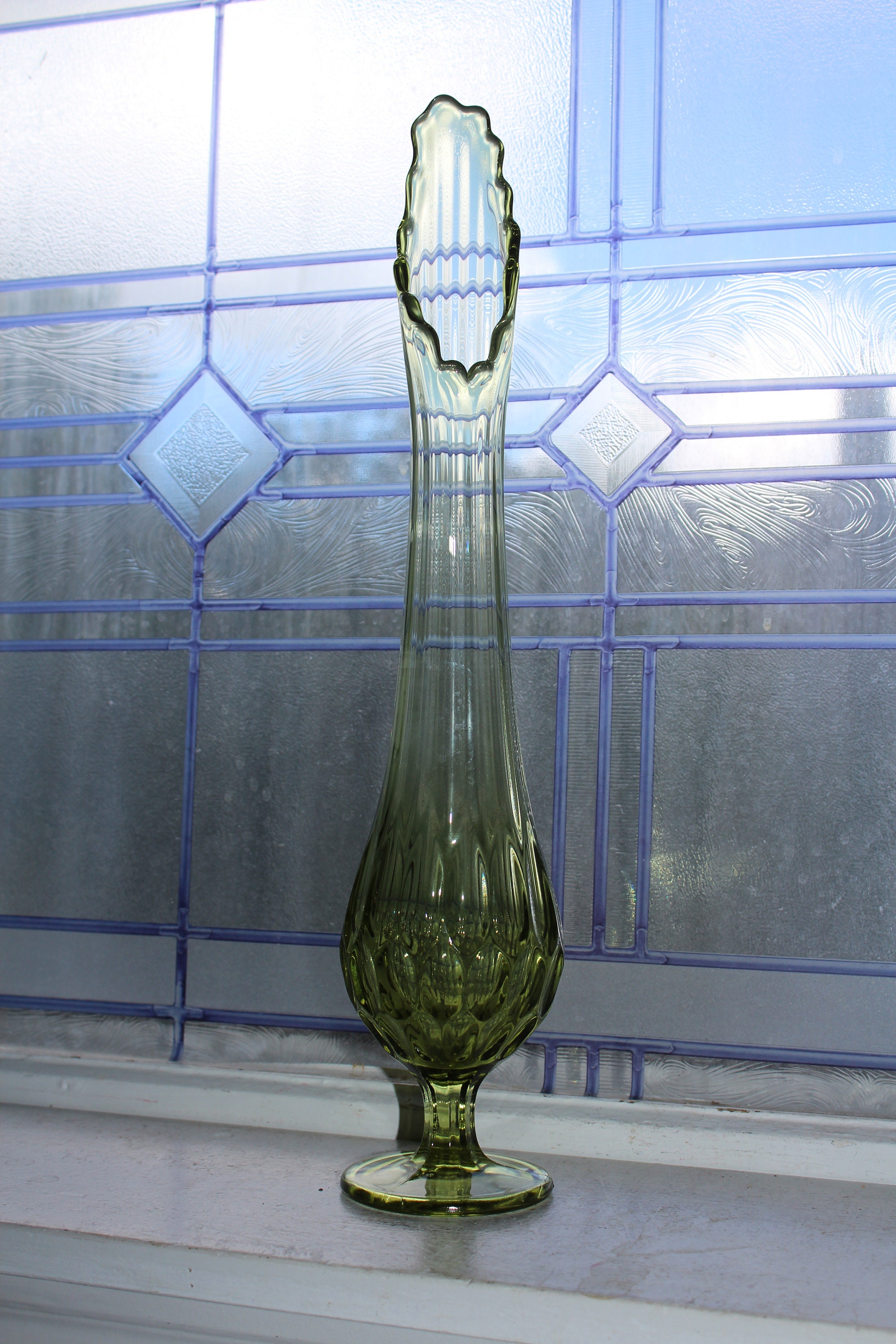 Large Green Swung Glass Vase 17 Vintage Mid Century Modern