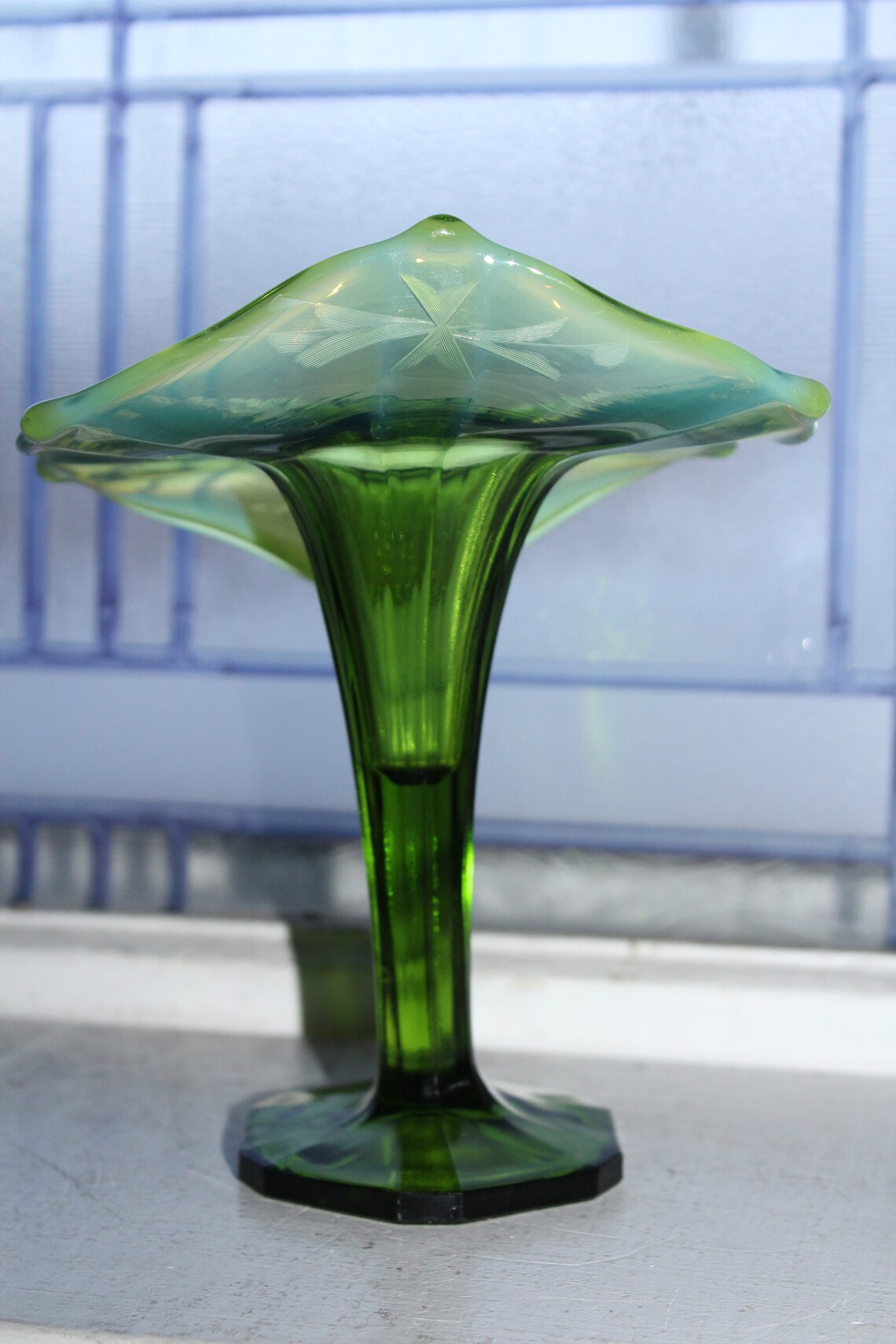 Vintage Green Opalescent Glass Jack in the Pulpit Vase Wheel Etsy
