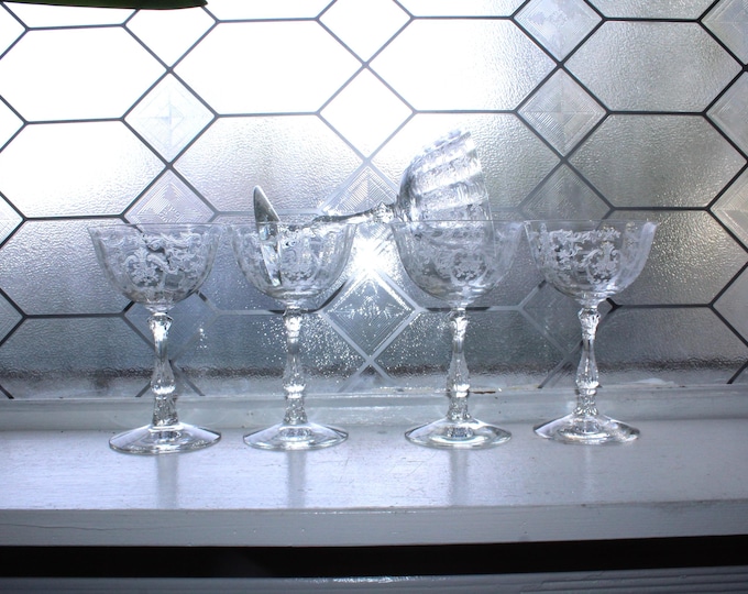 5 Fostoria Navarre Champagne Glasses Vintage 5 5/8" Stemware 1940s