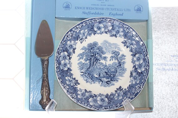 Vintage Enoch Wedgwood Cheese Plate & Sterling Silver Knife Party