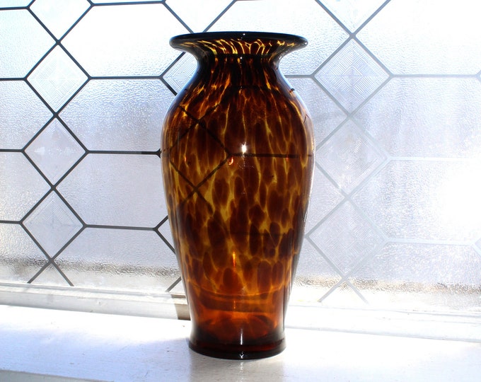 Large Maestri Vetrai Azzurra Murano Glass Vase Tortoise Shell