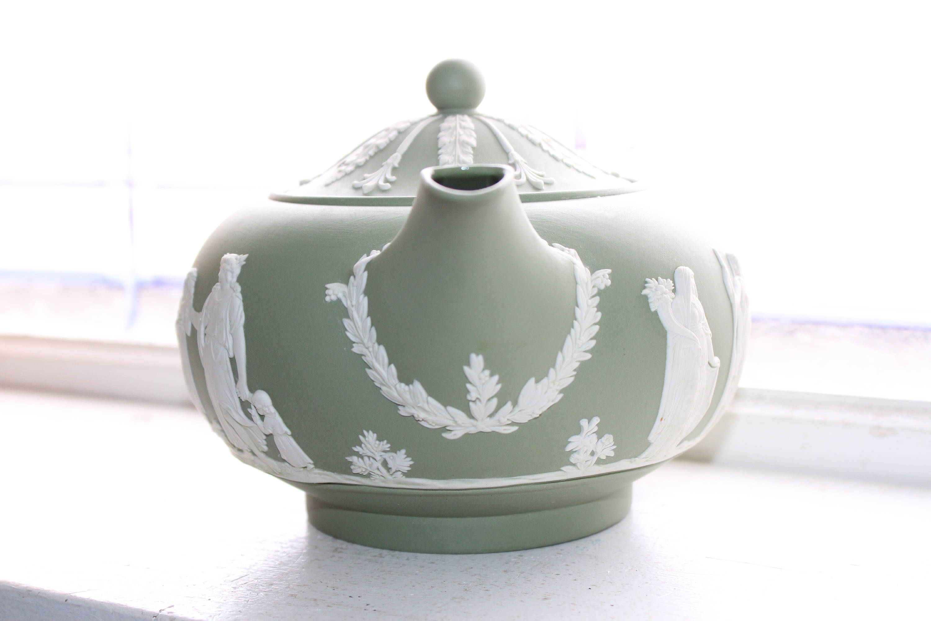 Vintage Wedgwood Teapot Green Celadon Jasperware 1960s