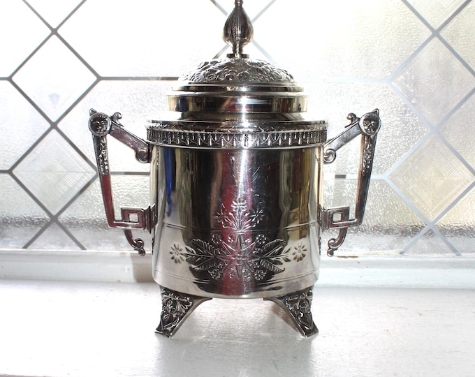 Antique 1870s Silverplate Repousse Biscuit Jar Rogers Smith & Co Eastlake Style