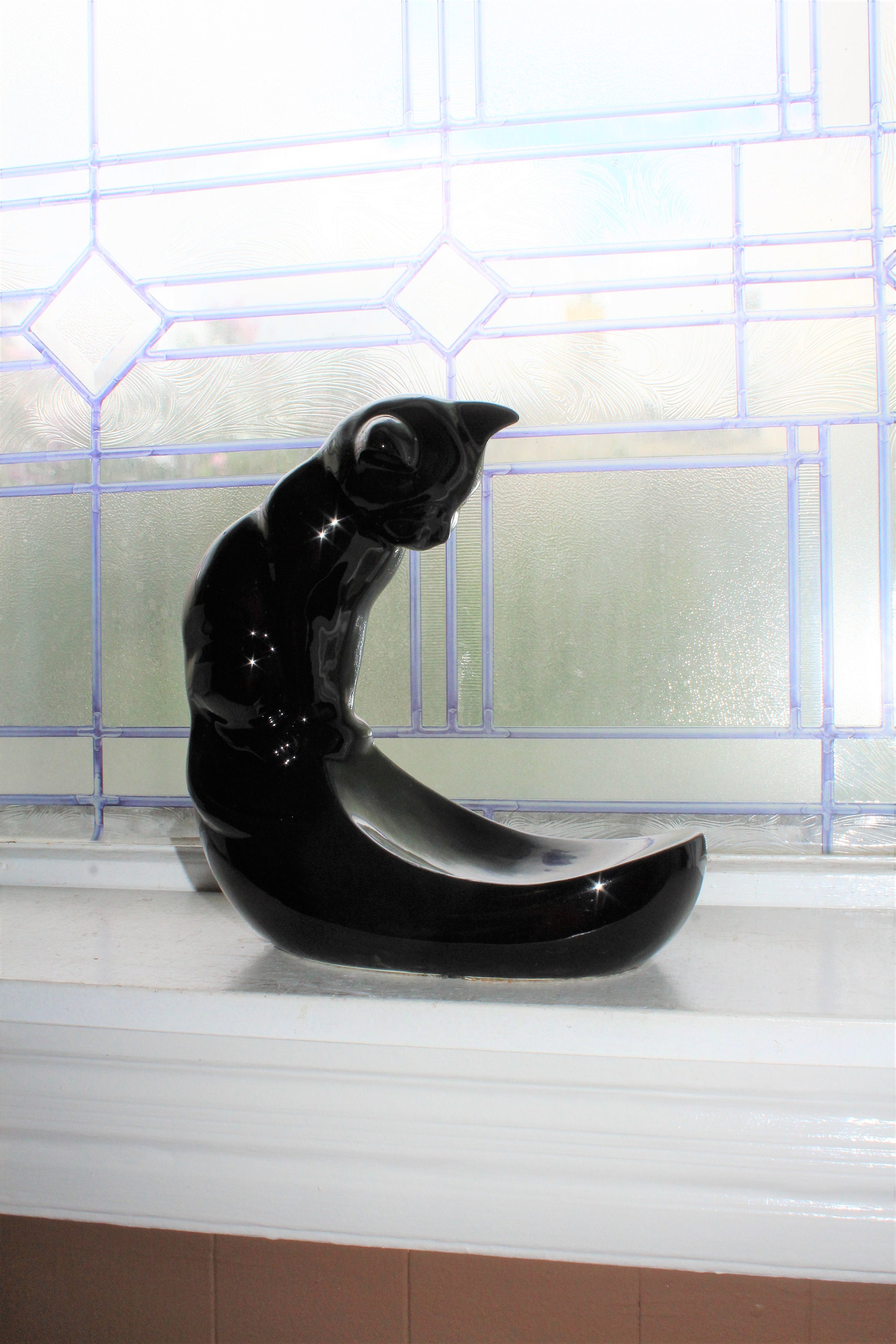 Mid Century Haeger Pottery Black Cat Fish Bowl Holder Vintage 1950s