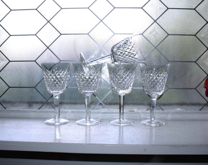 5 Vintage Waterford Crystal Alana Claret Wine Glasses