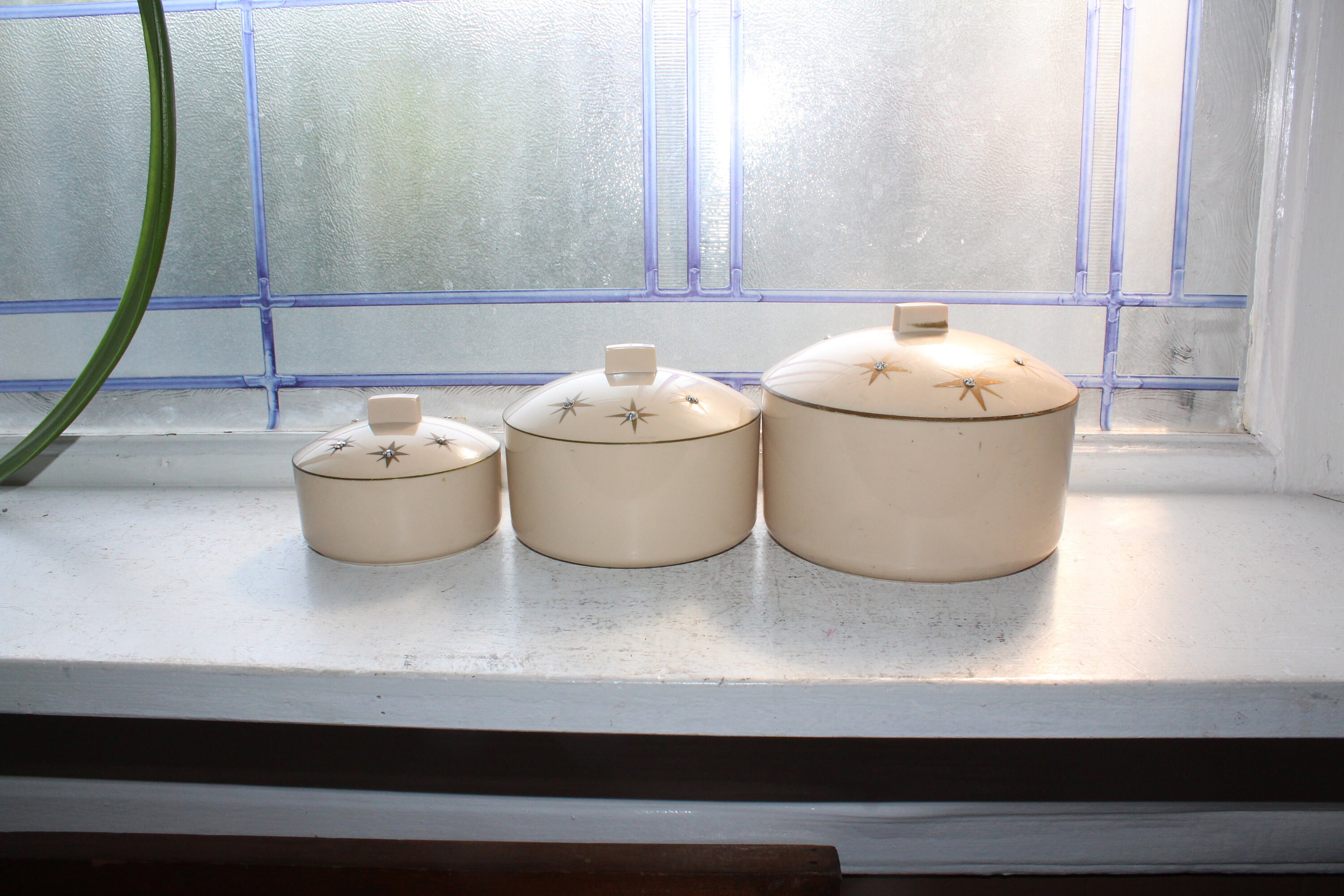 Mid Century Dresser Jar Trio Vintage 1960s Schwarz Bros Plastics