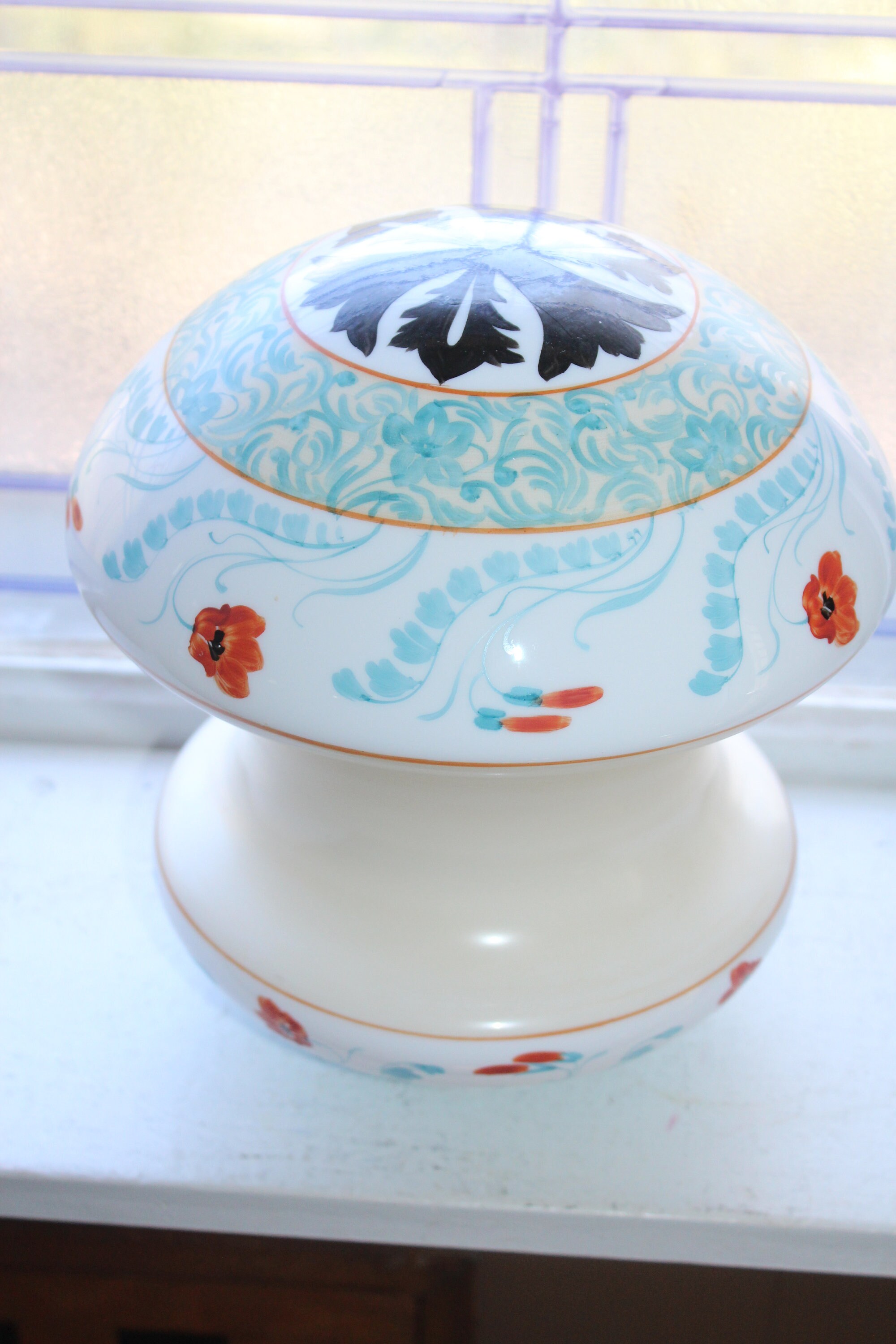 Large Vintage Painted Light Fixture Globe Shade 1930s