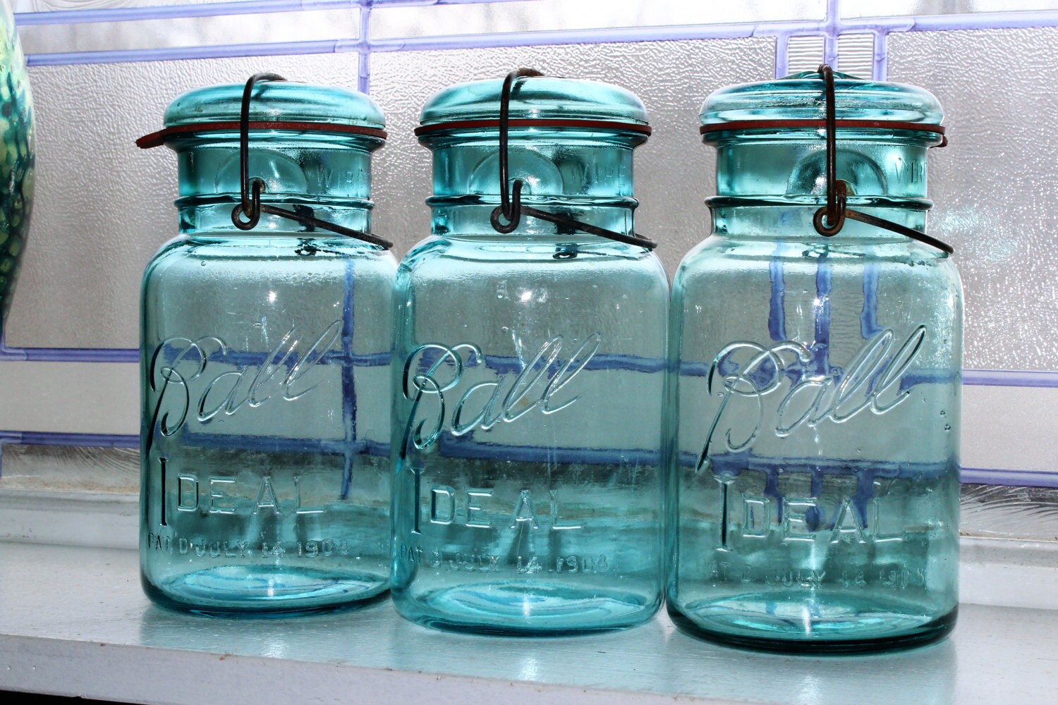 3 Vintage Blue Ball Ideal Mason Jars Quarts 1923 to 1933