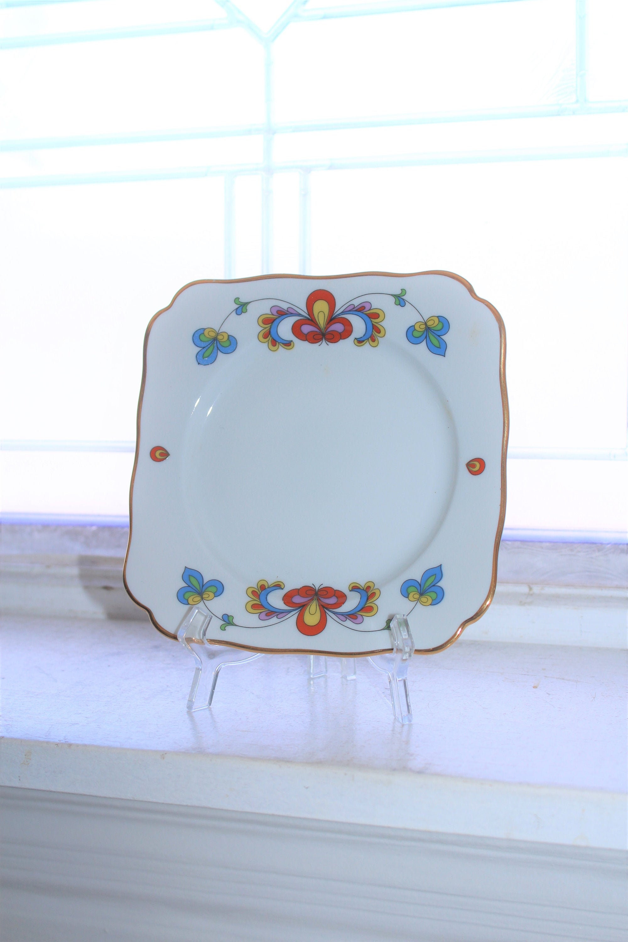 Porsgrund Farmers Rose Square Bread and Butter Plate Vintage Norwegian