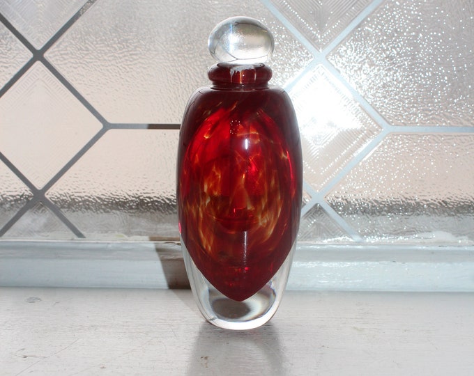 Vintage James Clarke Glass Perfume Bottle Red and Clear Cased Glass