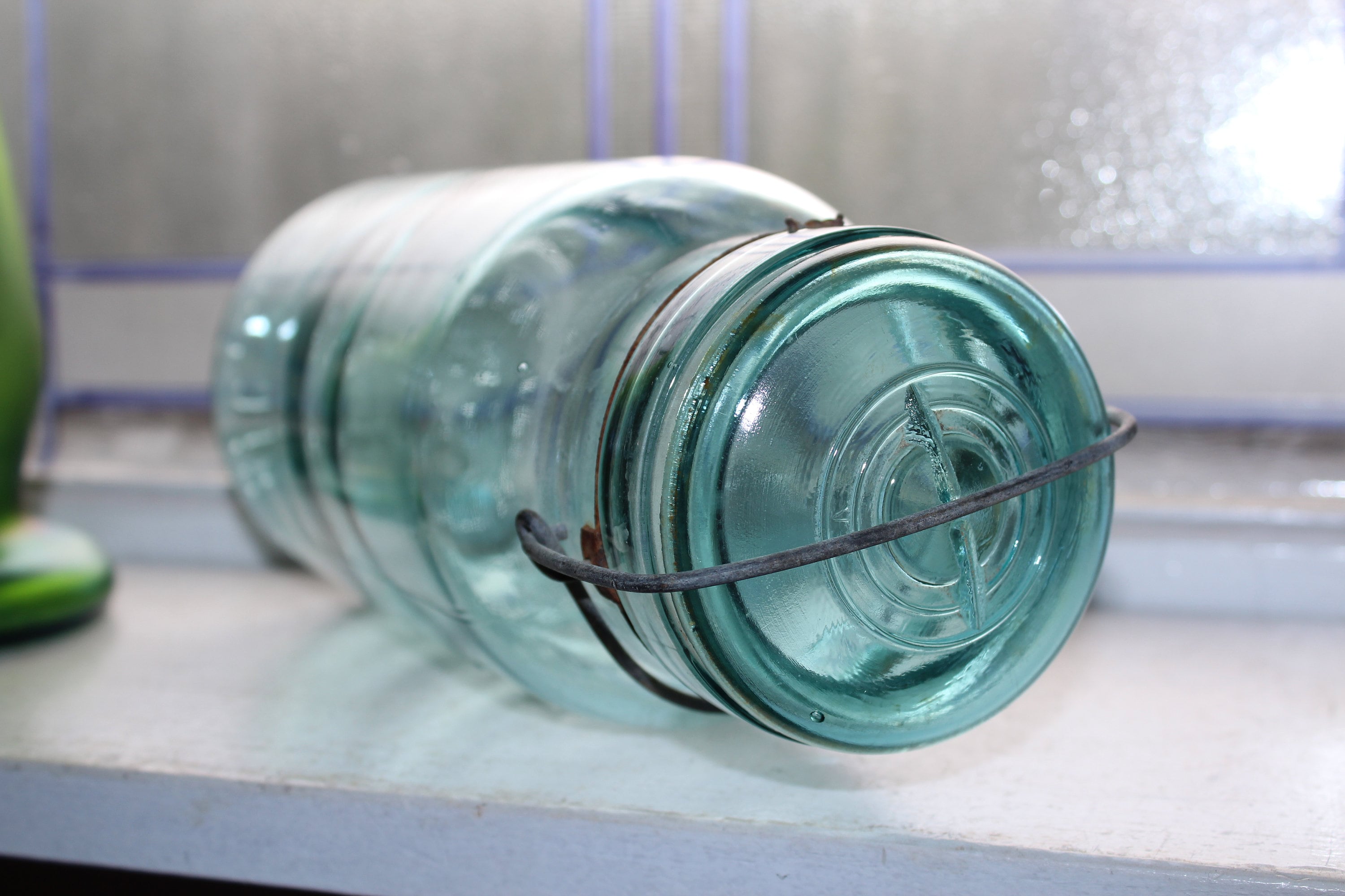 Vintage Blue Canning Jar Atlas EZ Seal Half Gallon w/ Glass Lid 1920s