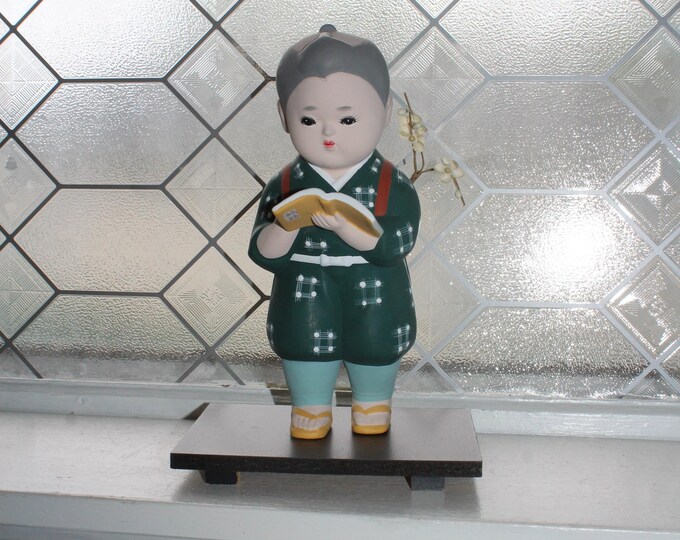 Vintage Japanese Gump's Large Hakata School Boy with Book Doll Figurine