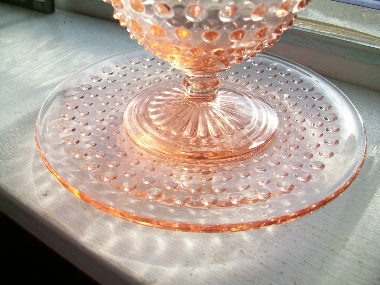 Vintage Pink Depression Glass Hobnail Sherbet and Plate 1930s