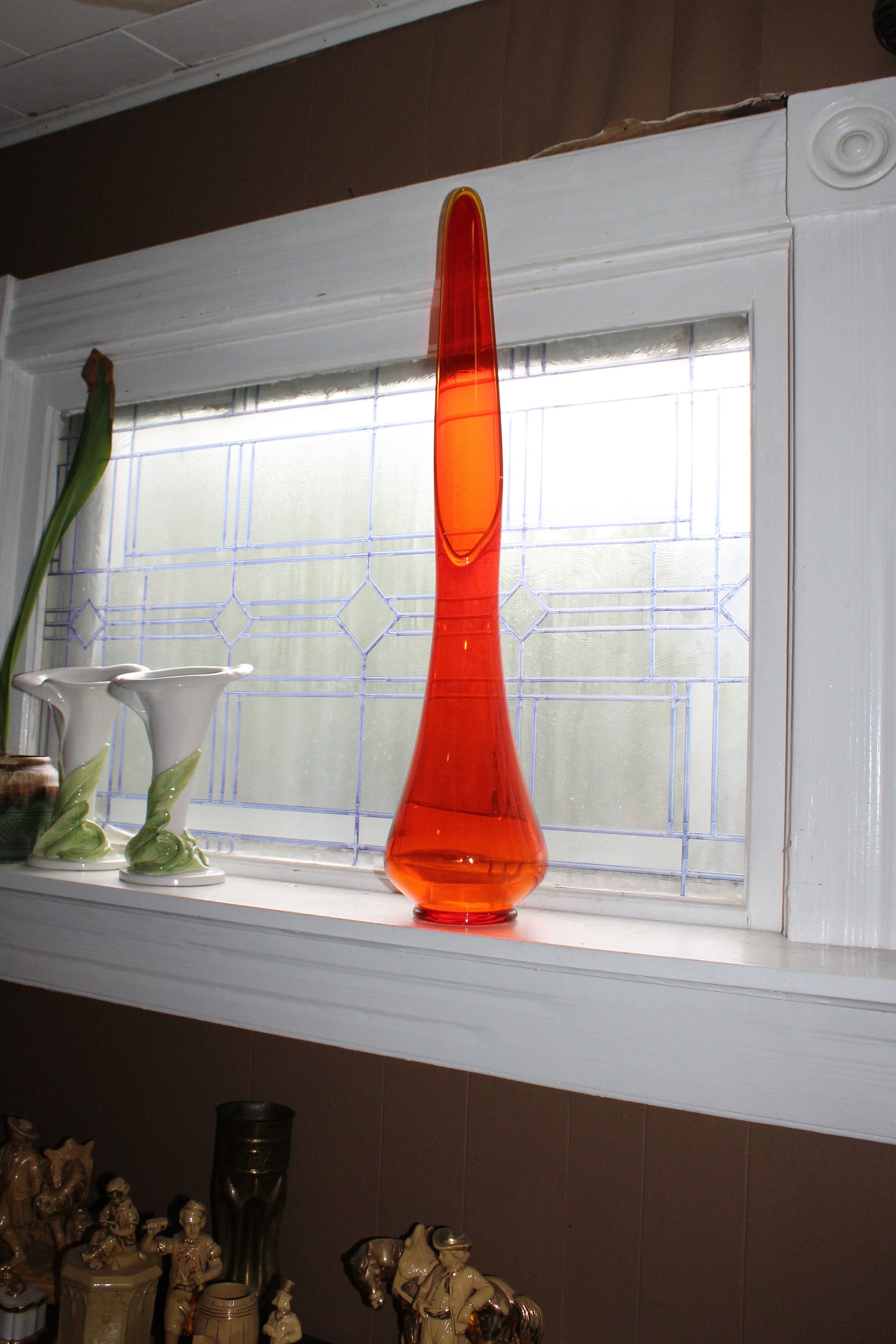 Huge 29.75 Orange Swung Glass Floor Vase Vintage Mid Century Modern