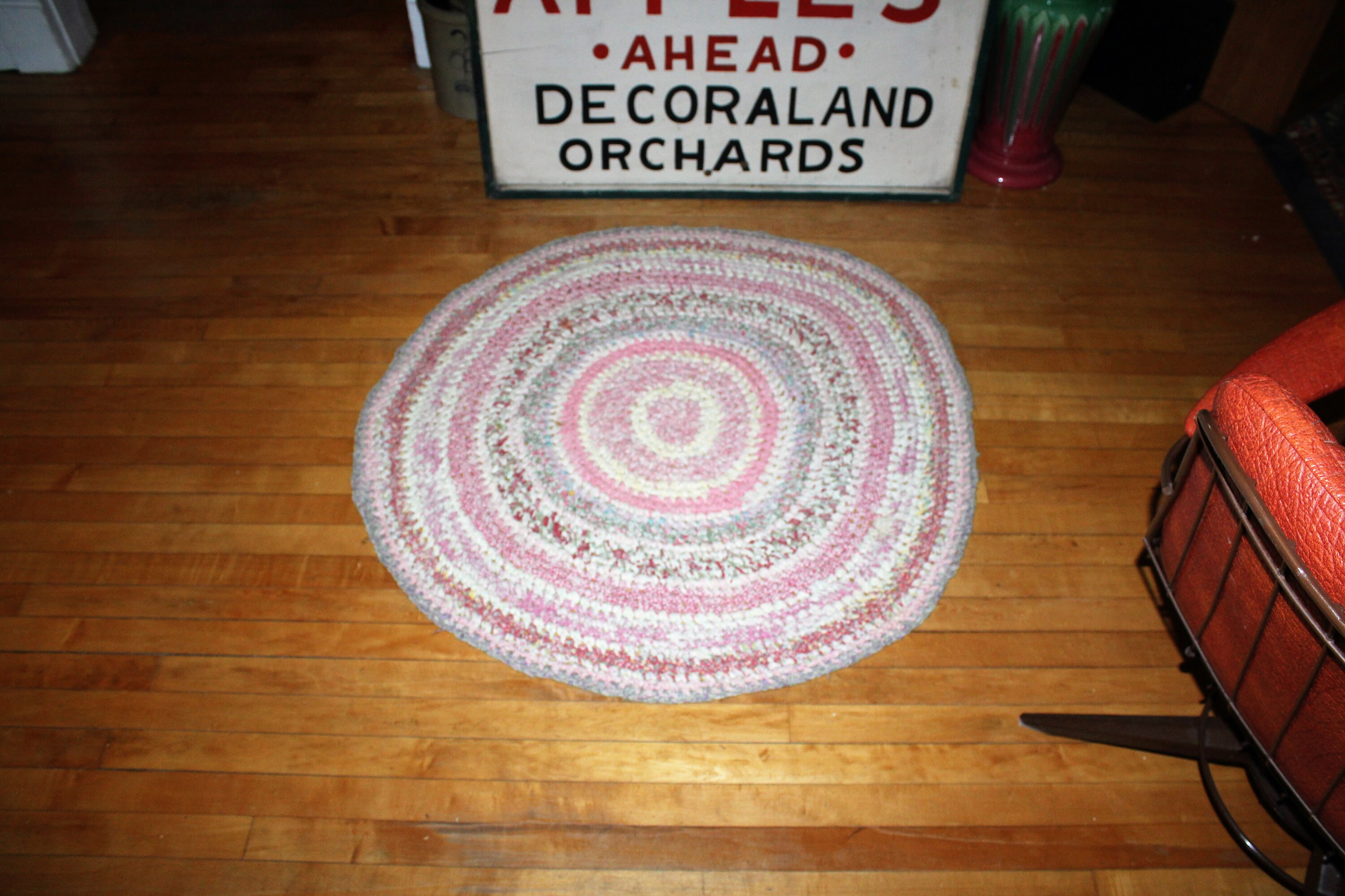 Vintage Round Braided Rug Large 41 Rustic Farmhouse Decor
