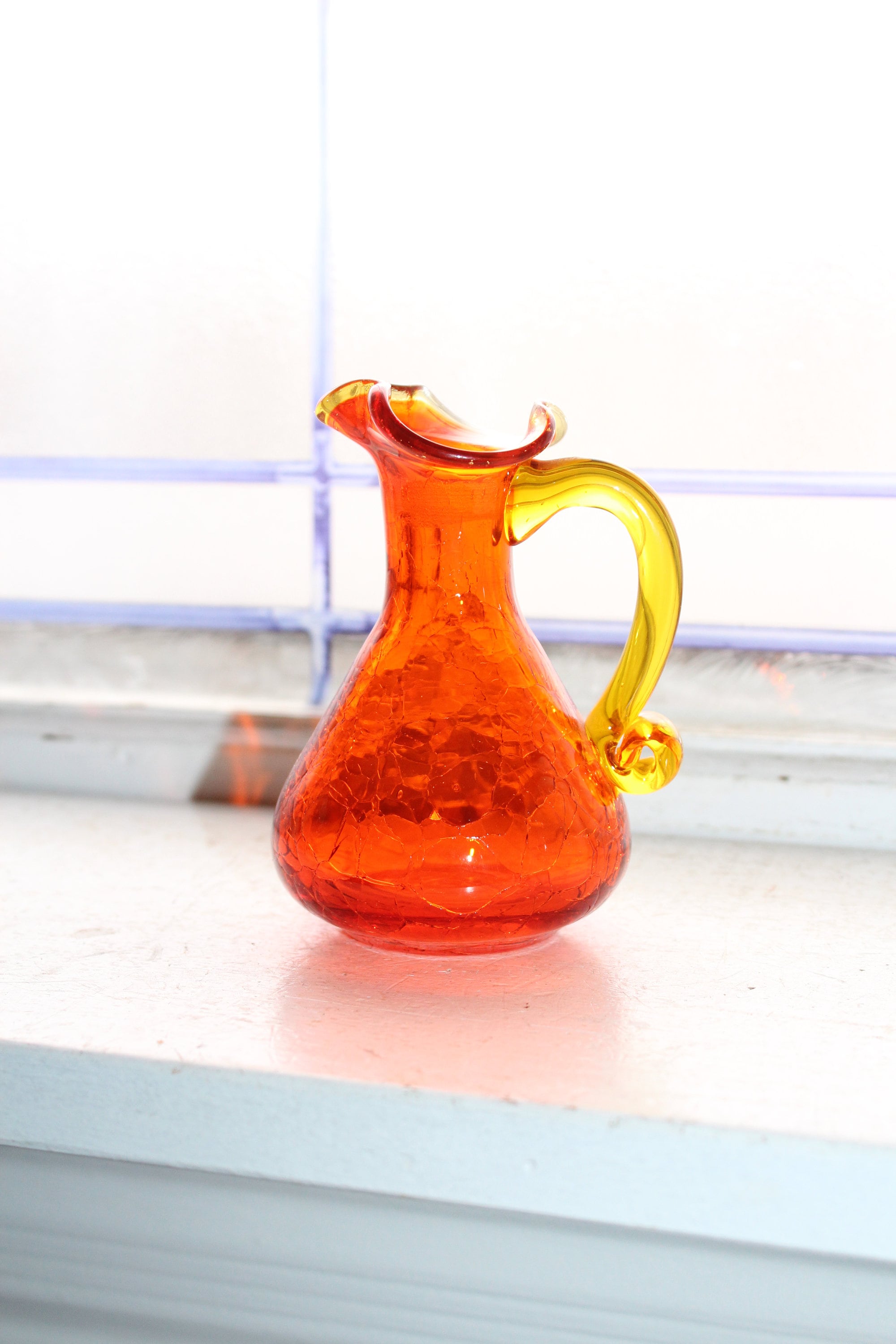 Vintage Orange Crackle Glass Cruet Pitcher