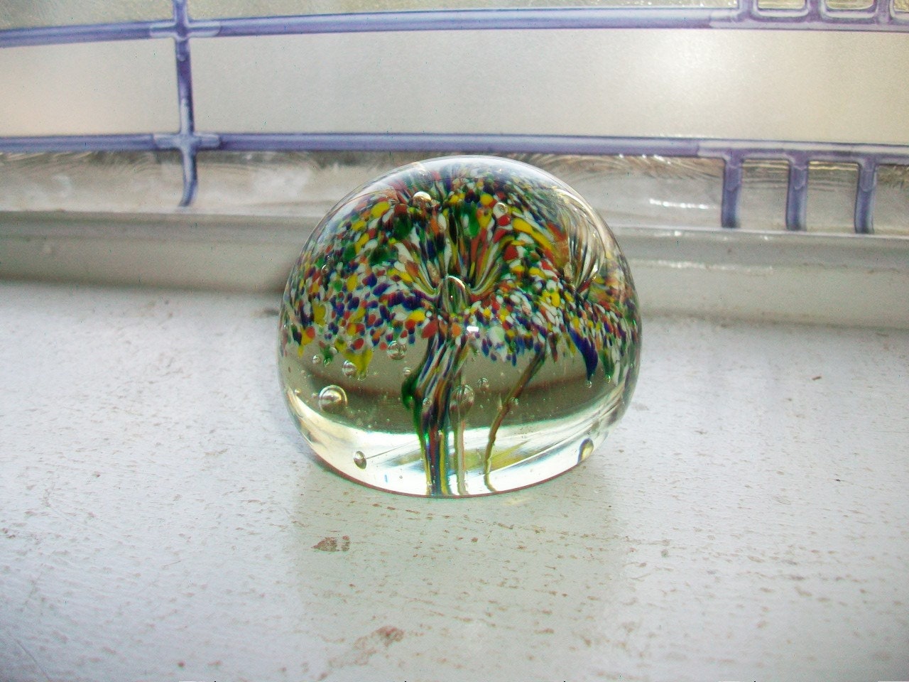 Vintage Art Glass Paperweight Multi Colored Mushrooms