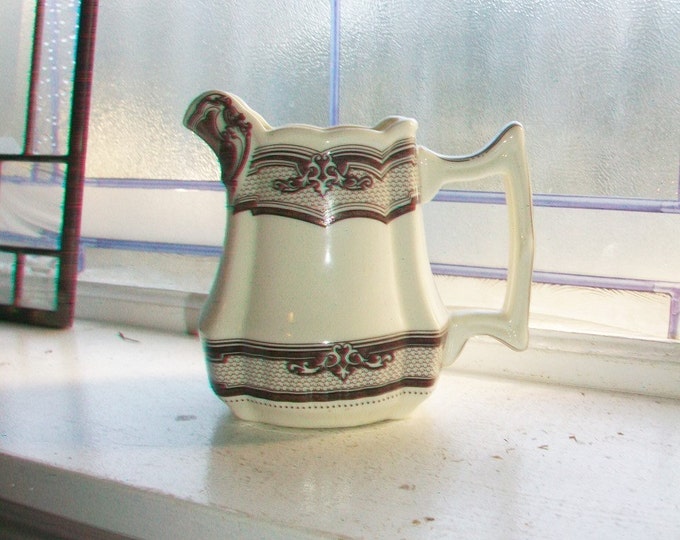 Antique Ironstone Milk Pitcher Brown Transferware