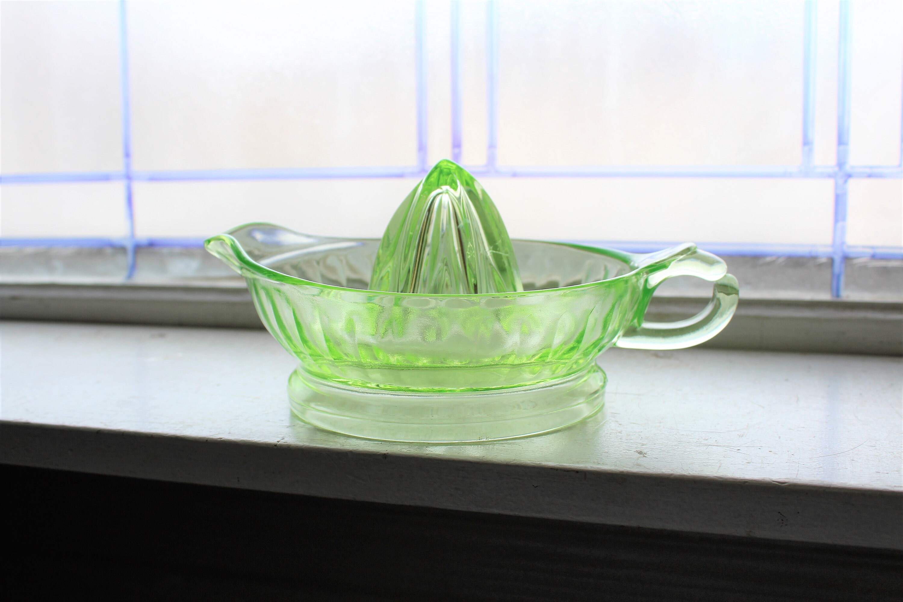 Vintage Juicer Reamer Green Depression Glass 1930s Farmhouse Decor