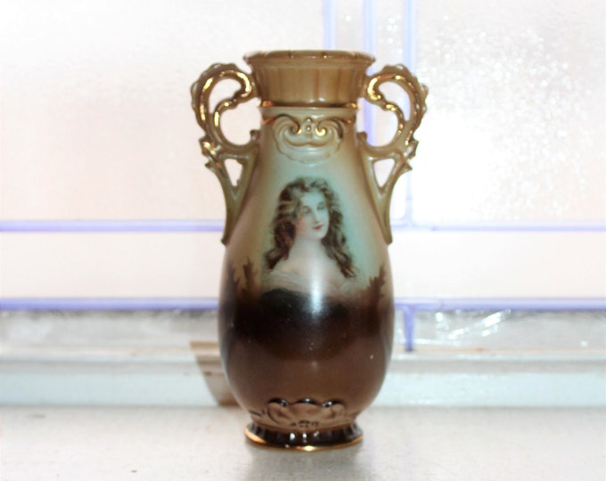 Victorian Porcelain Handled Portrait Vase Austrian Antique 1800s