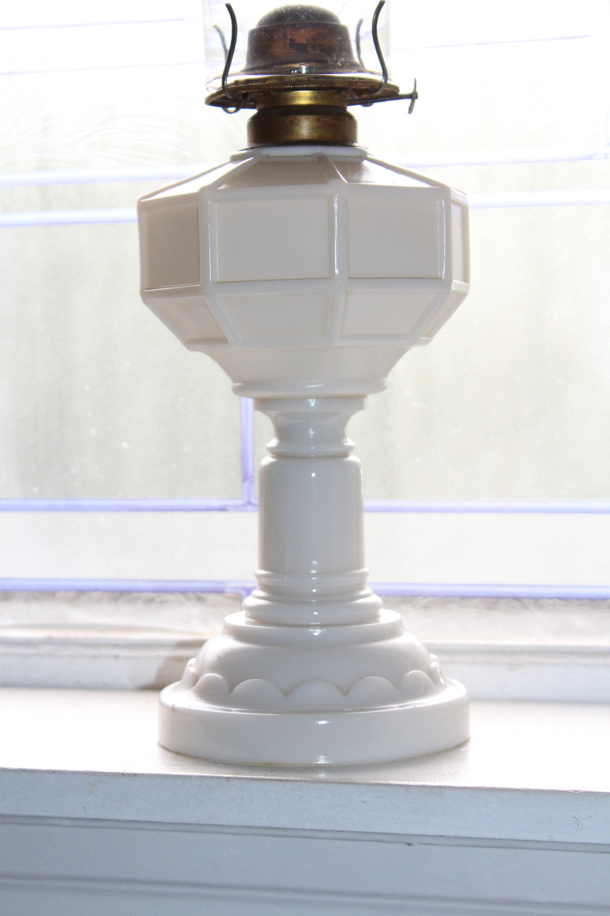 Antique Milk Glass Oil Lamp 1800s