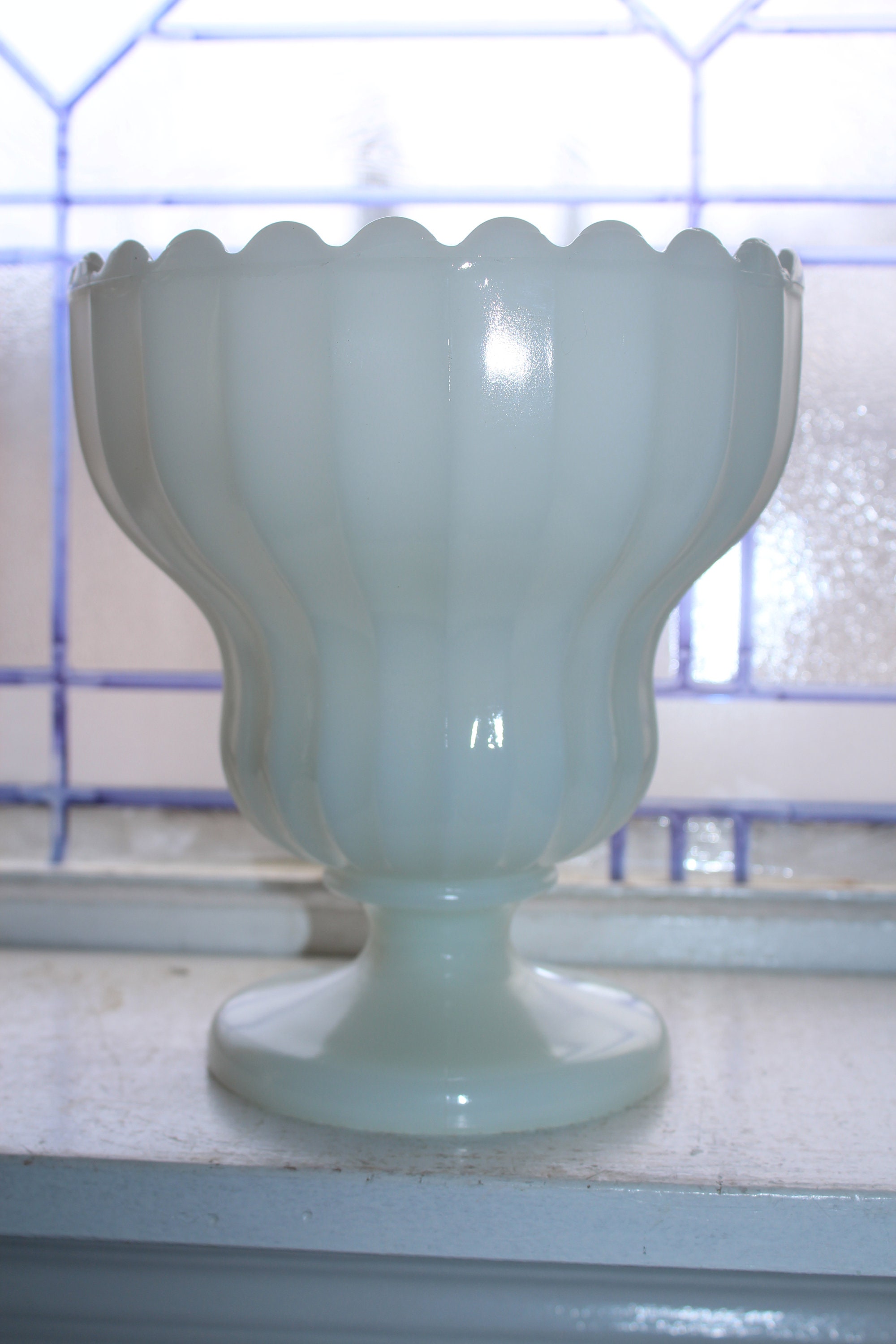 Large Vintage Milk Glass Urn Vase Footed Compote