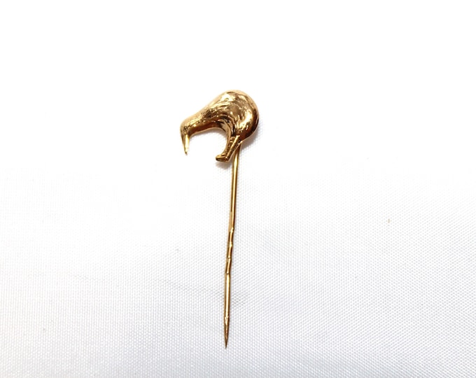 Vintage Gold Tone Kiwi Bird Stick Hat Lapel Pin