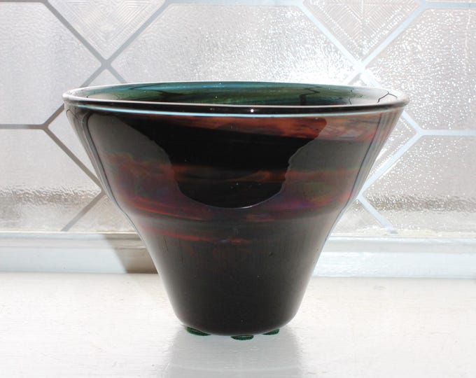 Vintage Studio Art Glass Ikebana Planter Vase Blue Swirl