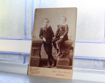 Antique Cabinet Card Photograph of 2 Victorian Brothers 1800s