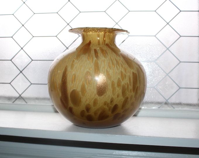 Large Maestri Vetrai Azzurra Murano Glass Vase Leopard Spots & Copper Mica