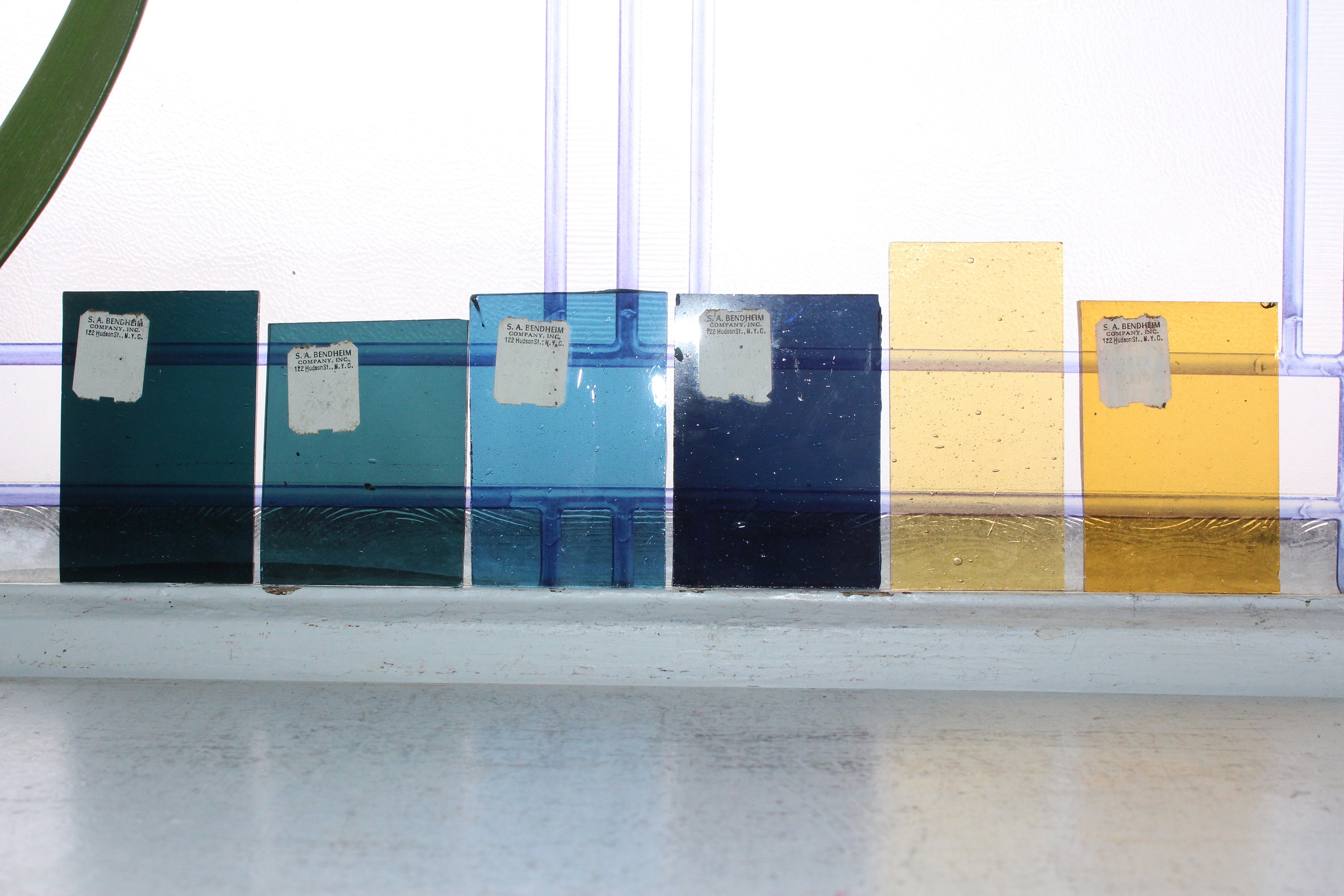 6 Vintage Bendheim Stained Glass Sample Blocks 2 x 3