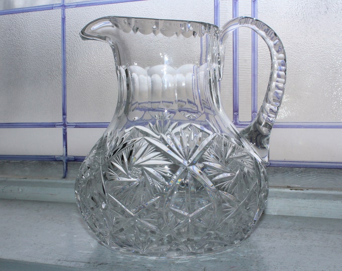 Stunning Elegant Cut Crystal Pitcher Antique Tableware