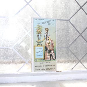 Tarjeta de intercambio de corsé Tricora antiguo del Dr. Strong, decoración victoriana