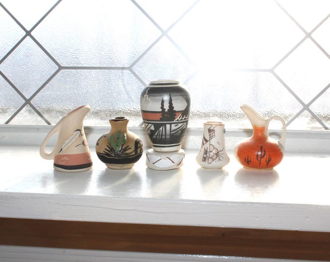 6 Vintage Native American Pottery Pieces Vases and Jugs Isleta Pueblo & More