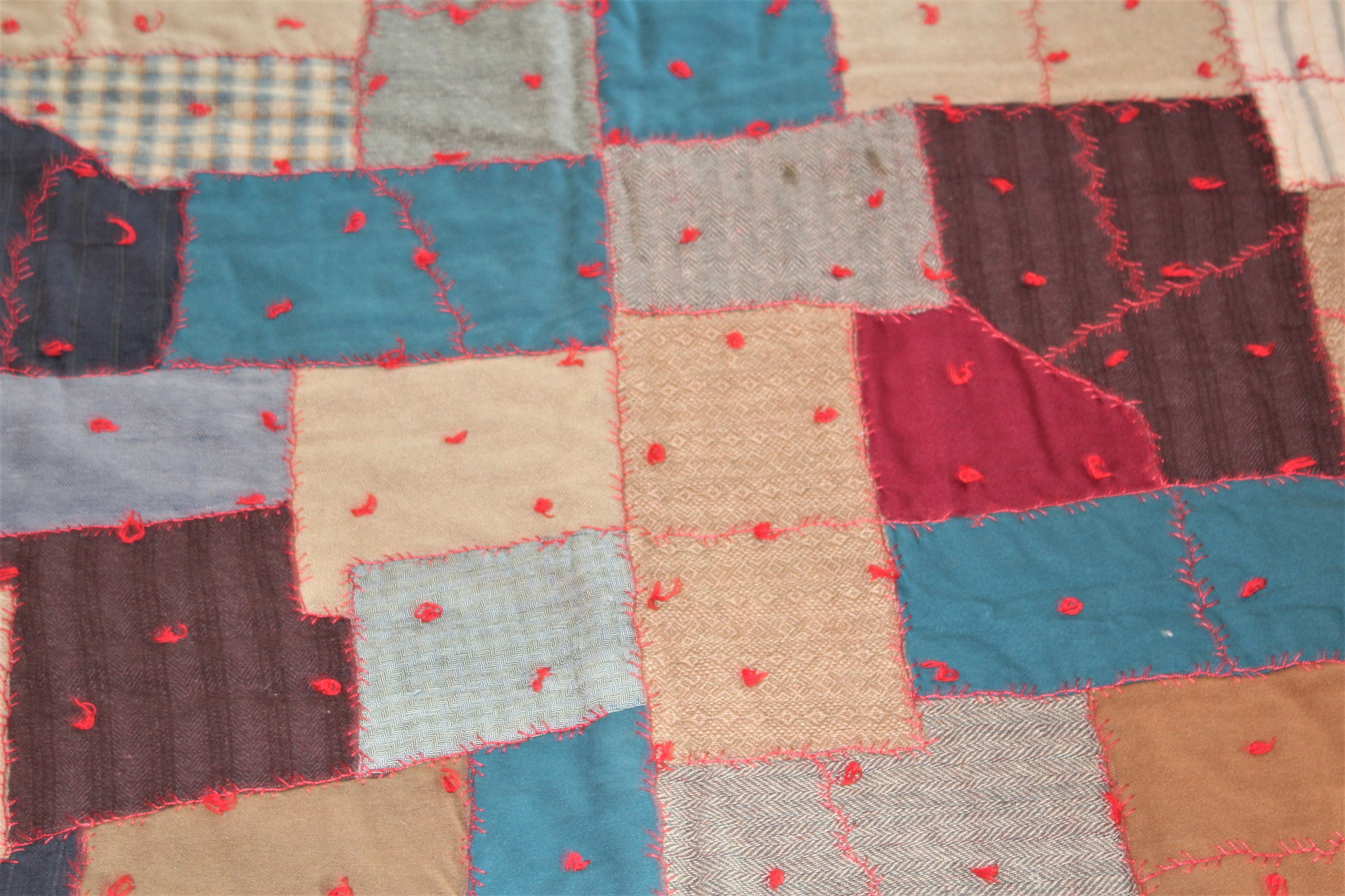 Antique Quilt Hand Stitched Crazy Quilt Late 1800s