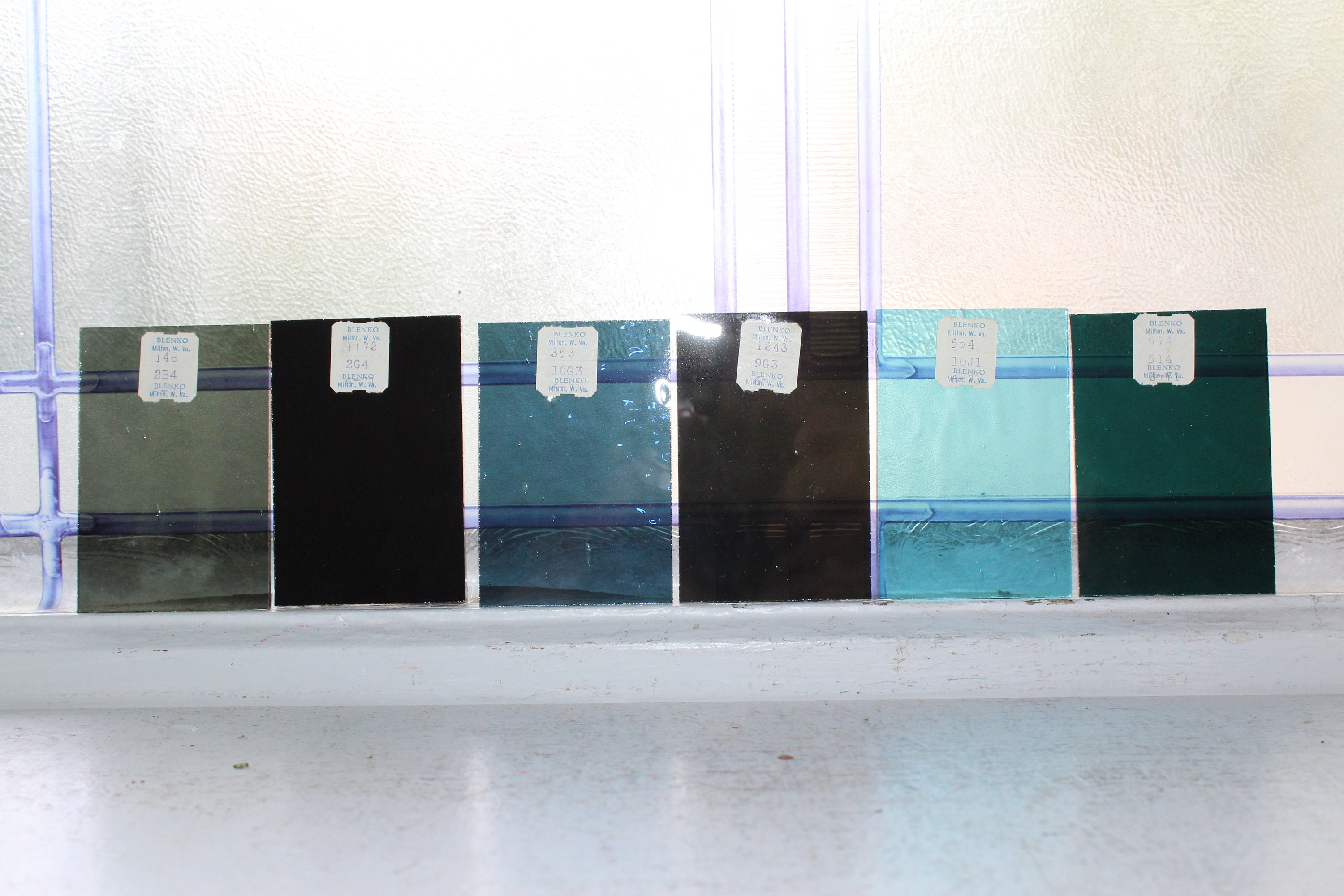 6 Vintage Blenko Stained Glass Sample Blocks 2 x 3